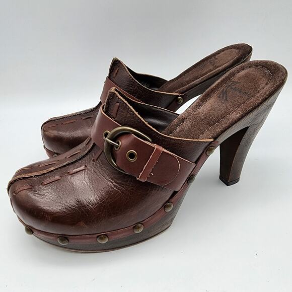 Vintage White Mountain Studded Heeled Mules Size 8.5 Brown Leather Clogs Y2K - Picture 4 of 14